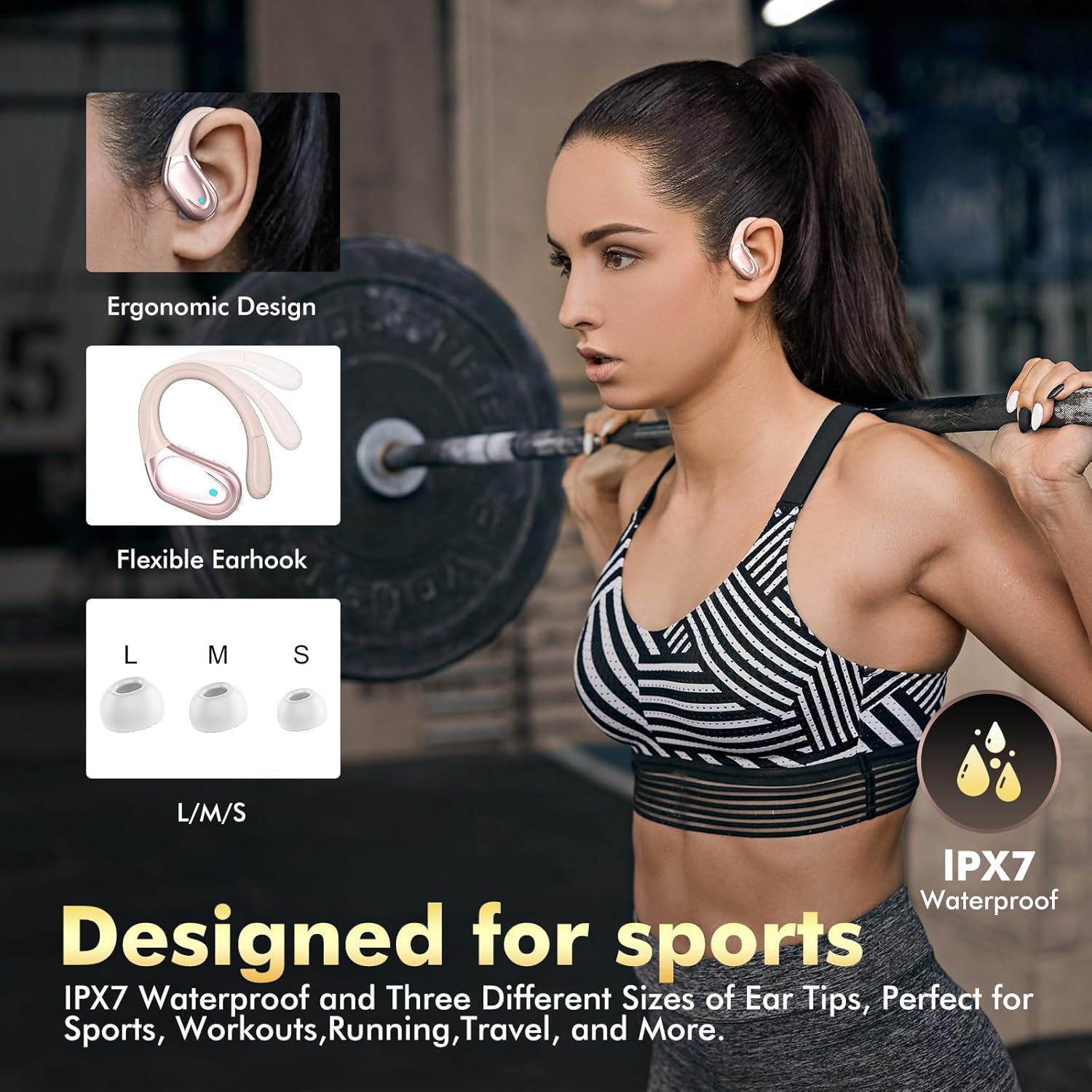 Wireless Earbuds, ENC Noise Cancelling Sport Ear Buds with Multifunctional Touch Screen, Bluetooth 5.4 Headphones, Bass Stereo Sound, 5 EQ Over The Ear Earbuds for Sports/Workout/Gym-Black - Image 5